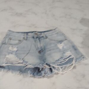 Distressed Light Blue Denim Shorts